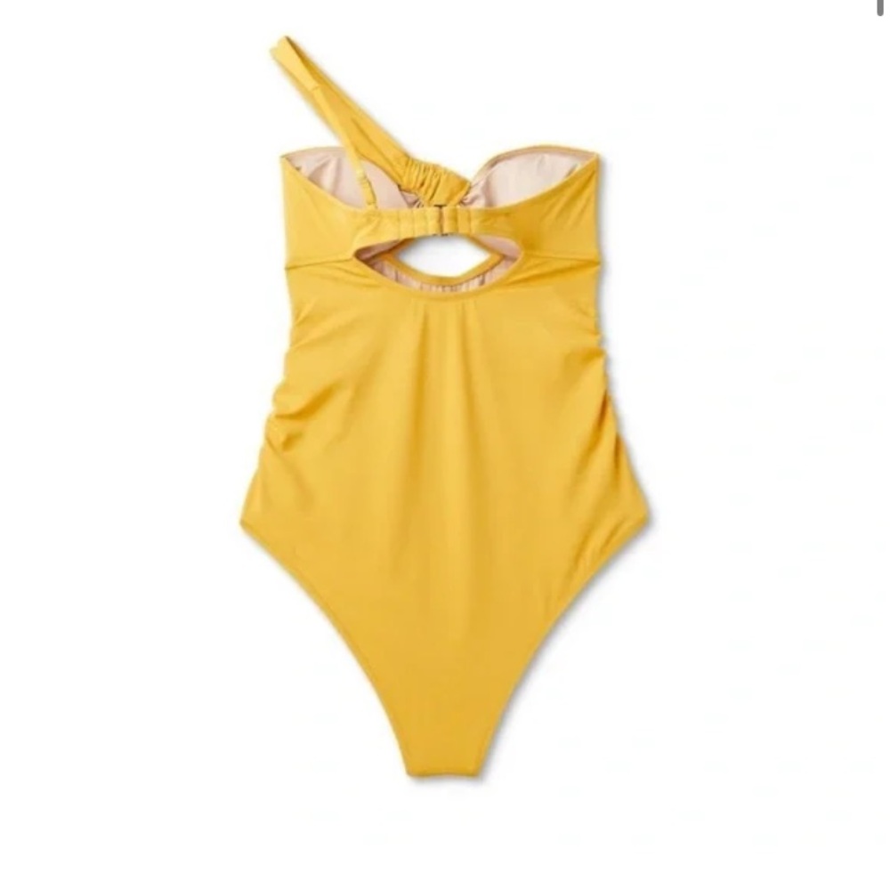 Shade & Shore Yellow Gold Asymmetric Twist Front One Piece Swimsuit M NEW - Picture 3 of 10